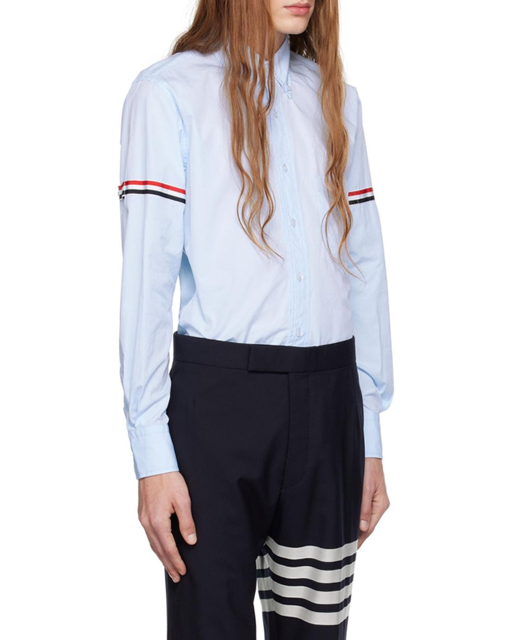 Thom Browne Blue Rwb Striped Long-Sleeved Shirt for men