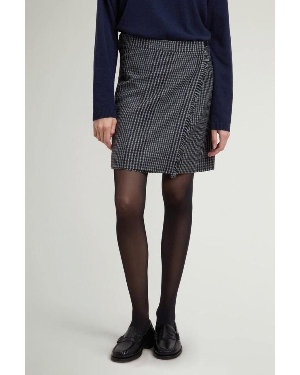 Woolrich Black Check-Pattern Fringed Mini Skirt