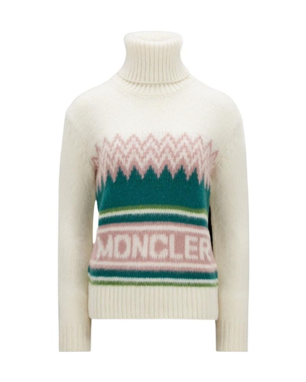 Moncler White Logo Wool Polo Neck Jumper
