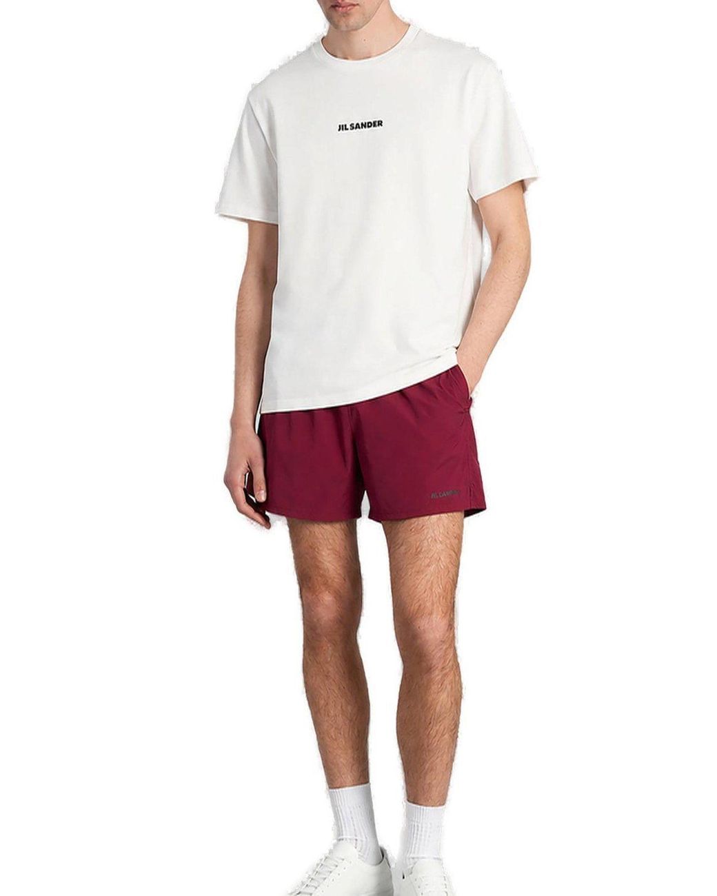 Jil Sander Red ロゴプリント ハイウエスト スイムショーツ for men
