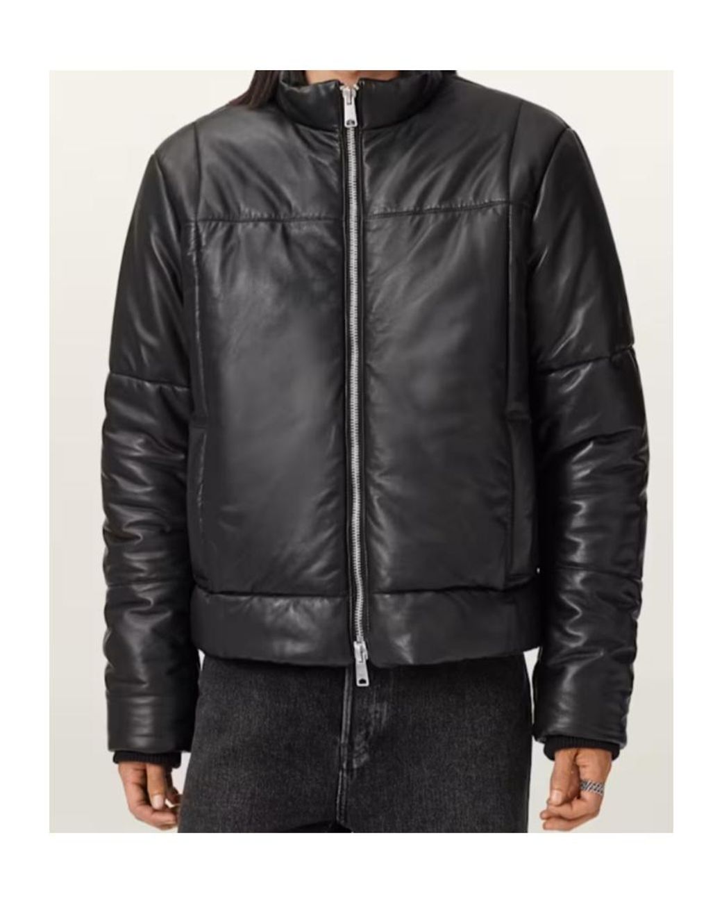 AllSaints Black Leather Furse Puffer Jacket for men