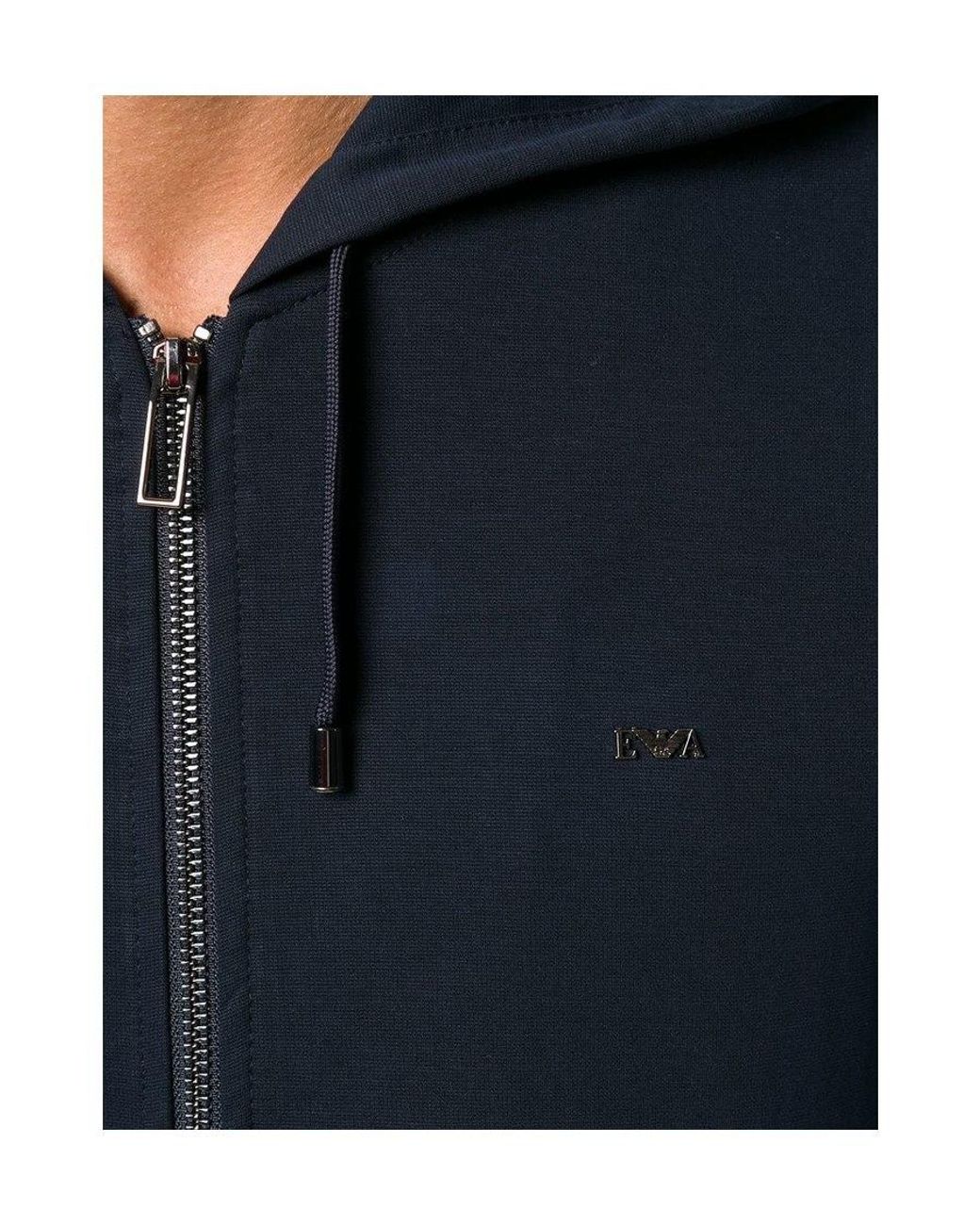 Emporio Armani Blue Zipper Hooded Jacket for men