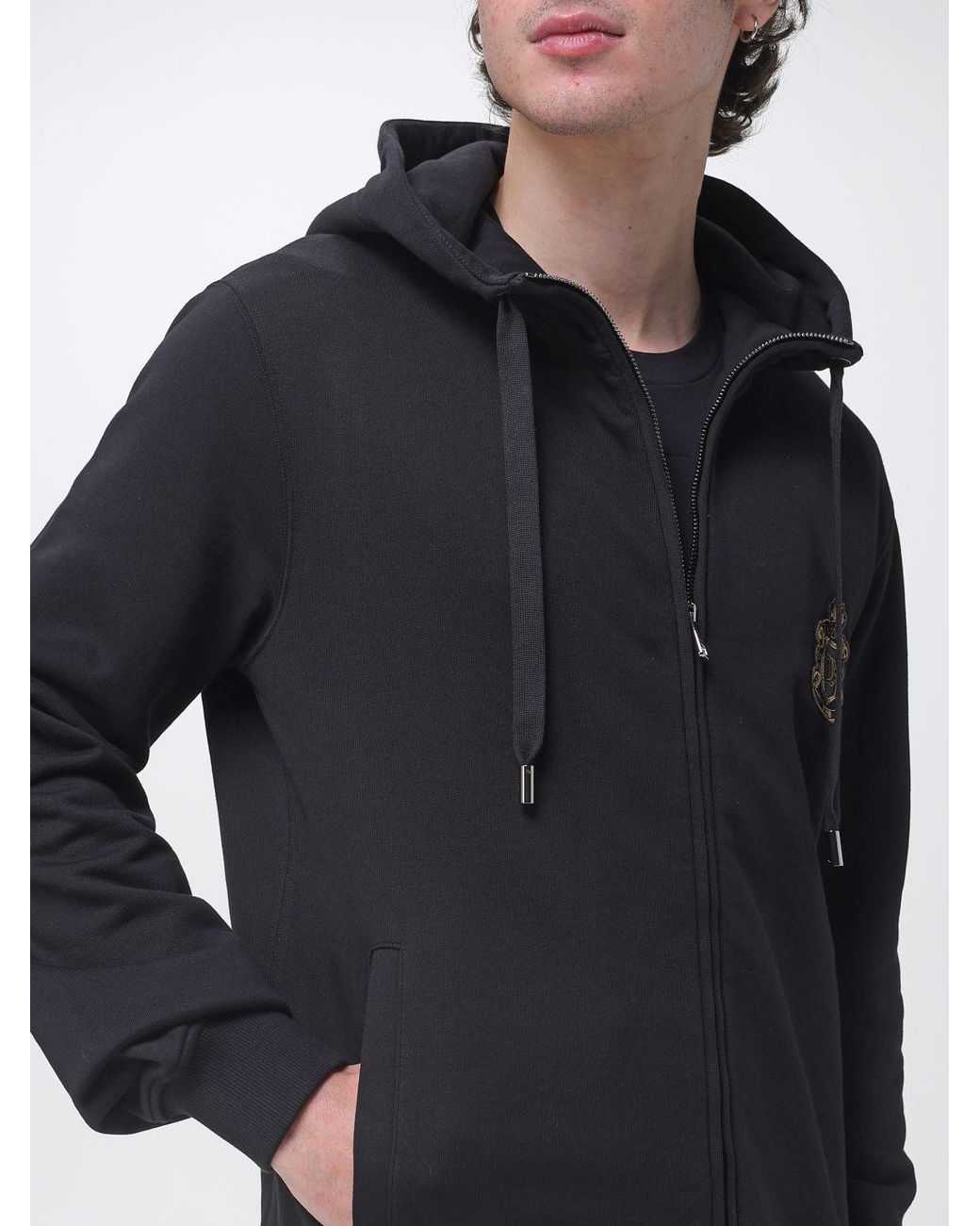 Dolce & Gabbana Black Heraldic Patch Drawstring Hoodie for men