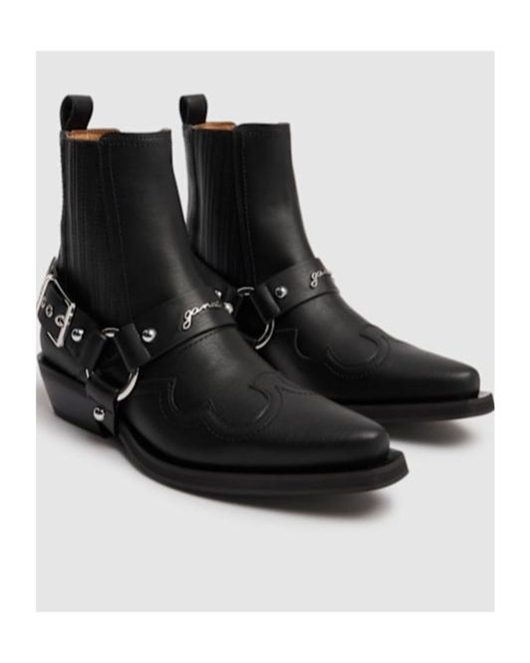 Ganni Square-Toed Short Boots in Black | Lyst