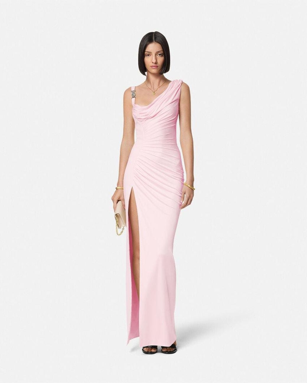 Versace Pink Draped One-Shoulder Dress