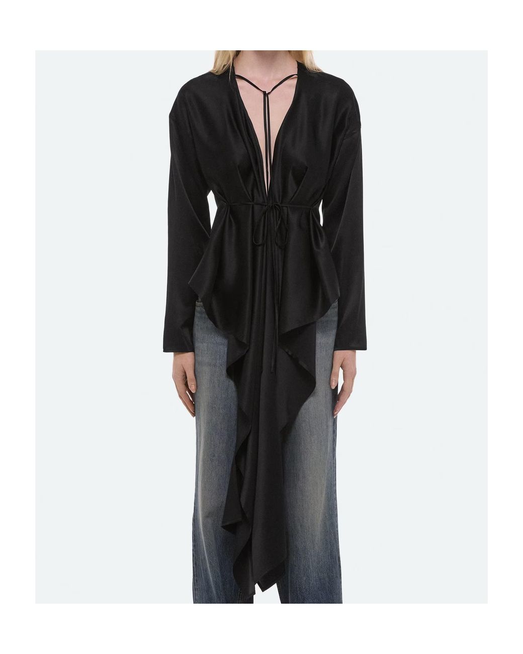 Helmut Lang Black Draped Silk Satin Scarf Top