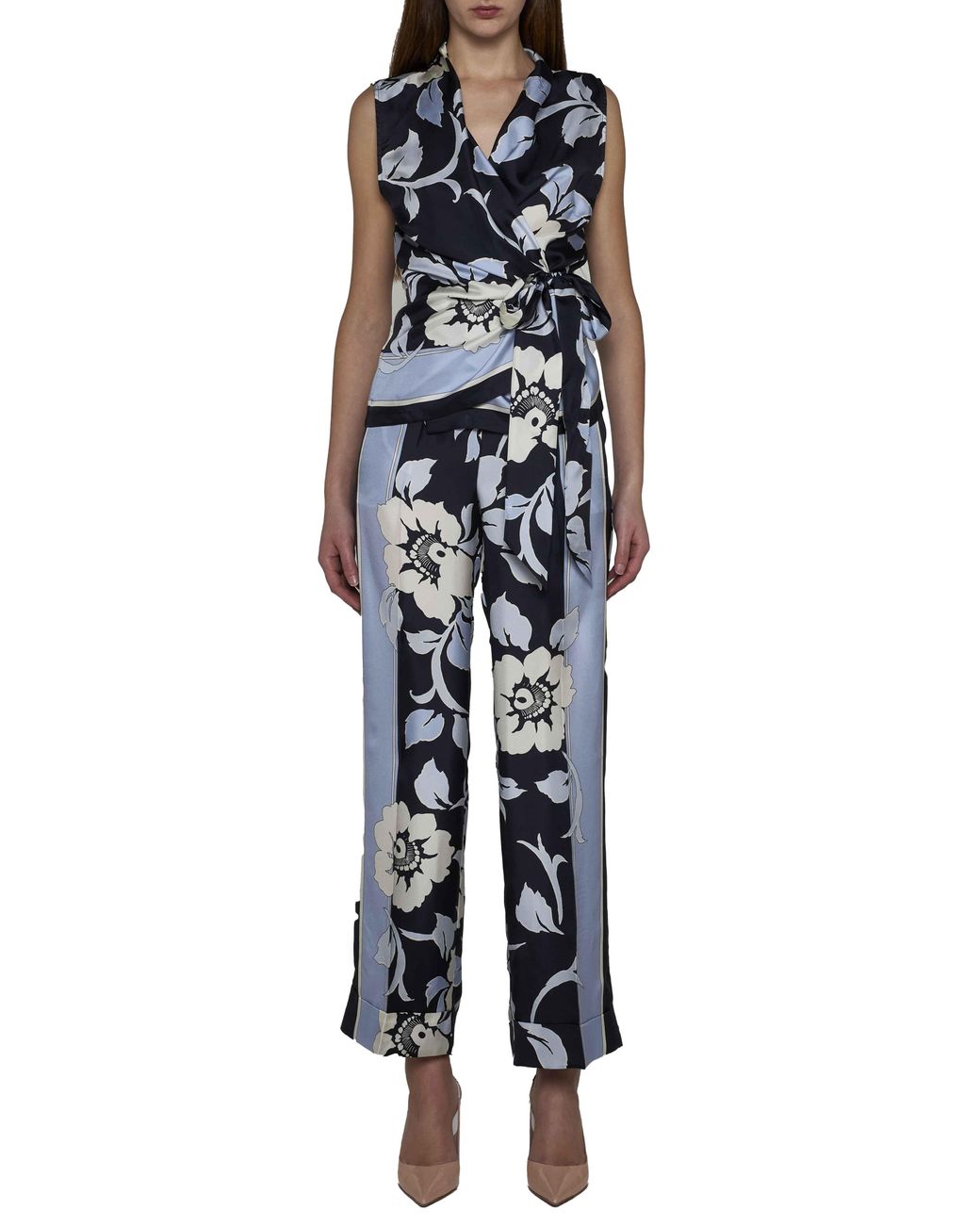 P.A.R.O.S.H. Blue Wide-Leg Silk Trousers