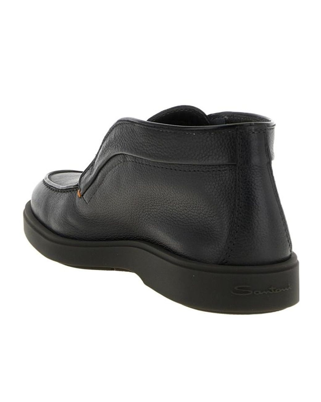 Santoni Black Digits Hammered Leather Ankle Boots for men