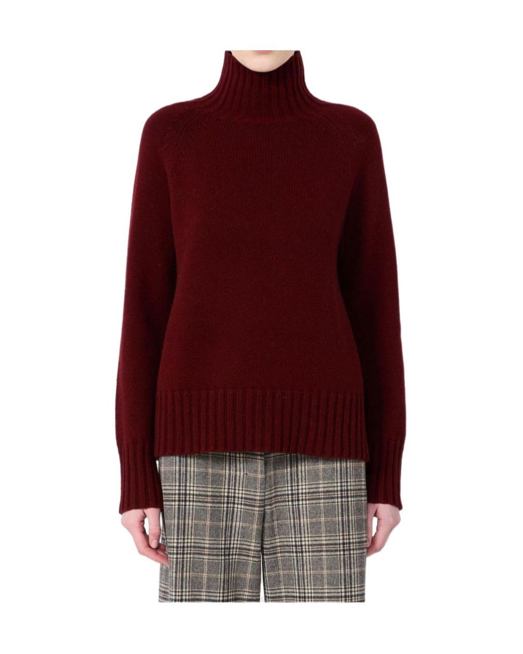 Max Mara Red Mantova Ribbed High Neck Sweater