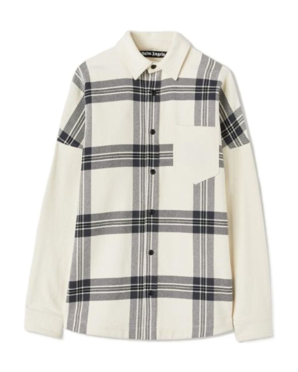 Palm Angels White Checked Long-Sleeved Flannel Overshirt for men