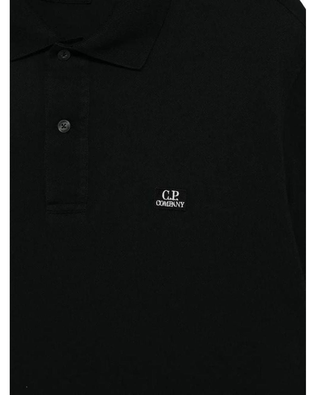 C P Company Black Logo Embroidered Short Sleeved Polo Shirt for men