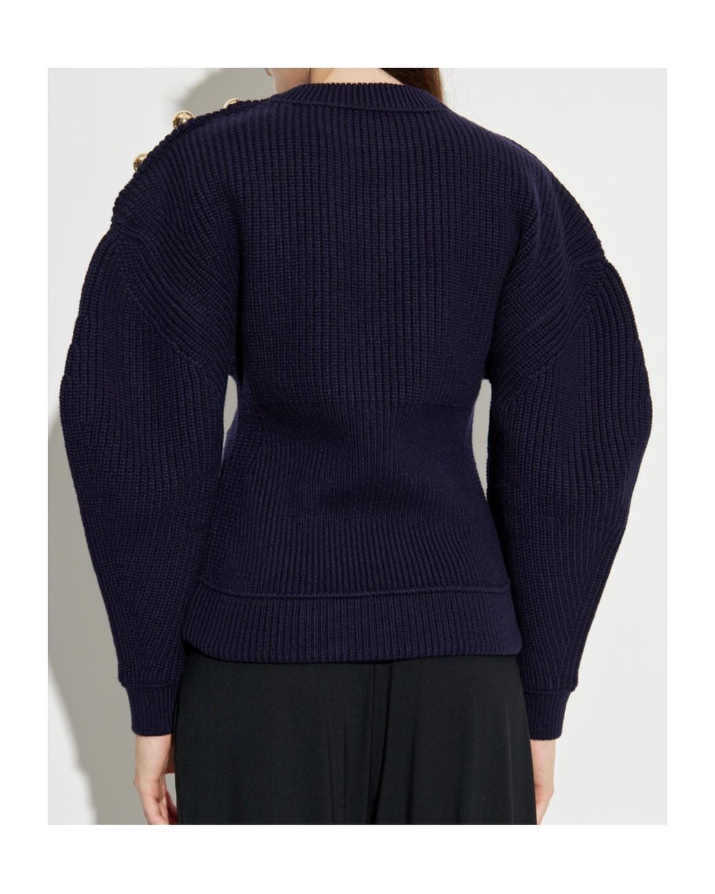 Lanvin Blue Balloon Sleeved Ribbed Jumper
