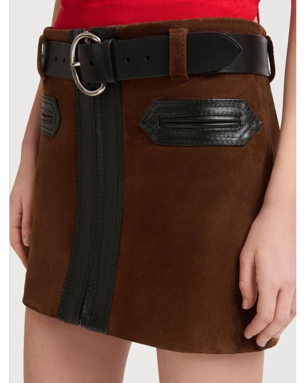 Marni Brown Contrast Panel Mini Skirt