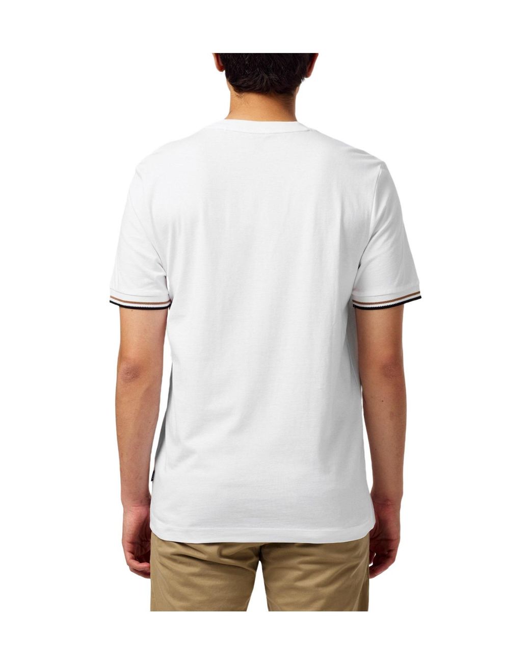 Boss White Striped Cuff T-Shirt for men