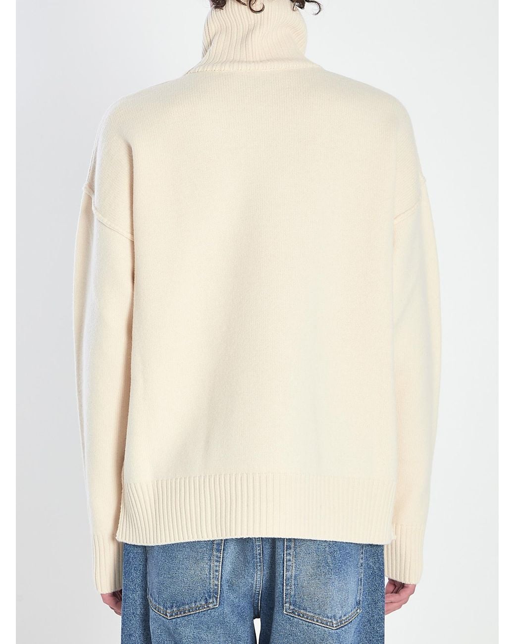 AMI White Ami De Coeur Turtleneck Knitted Jumper for men