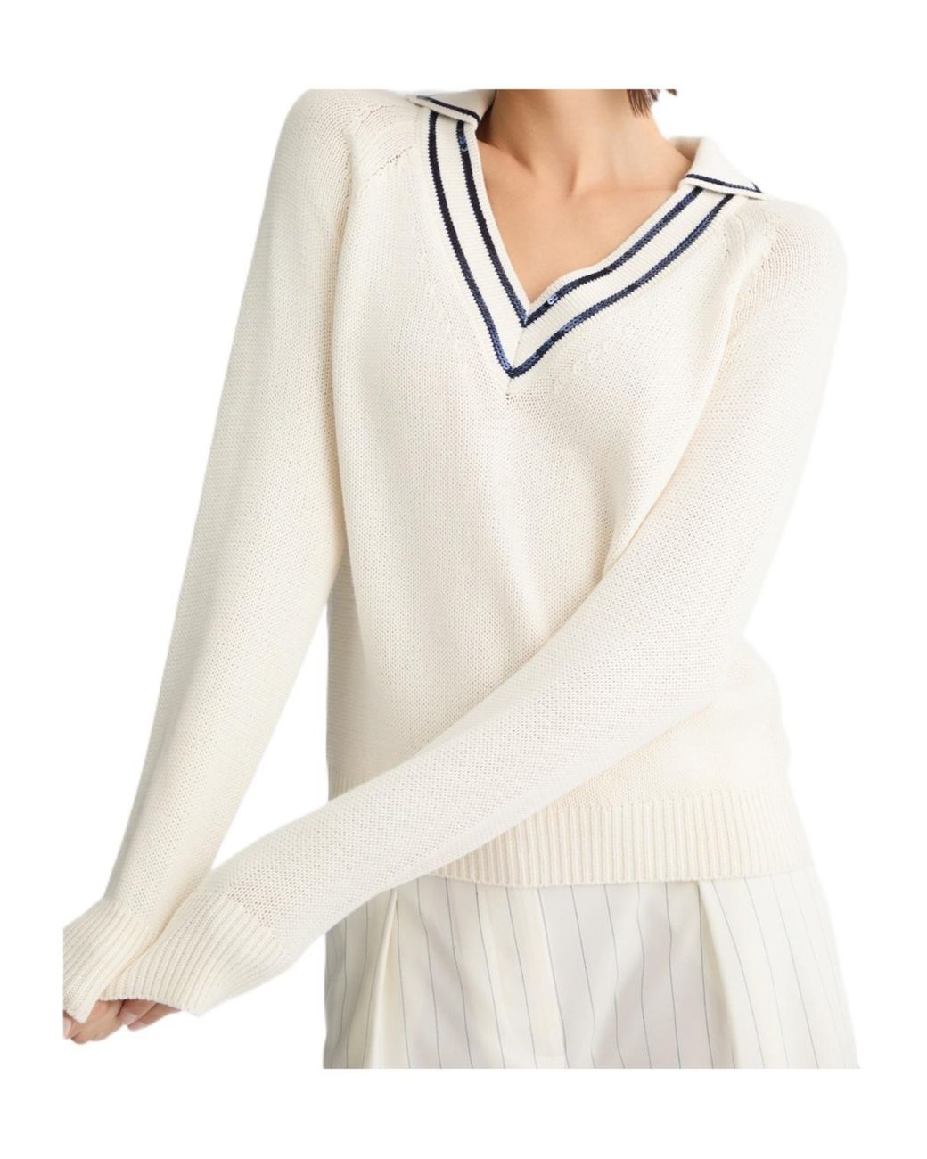 Liu Jo White V-Neck Jumper