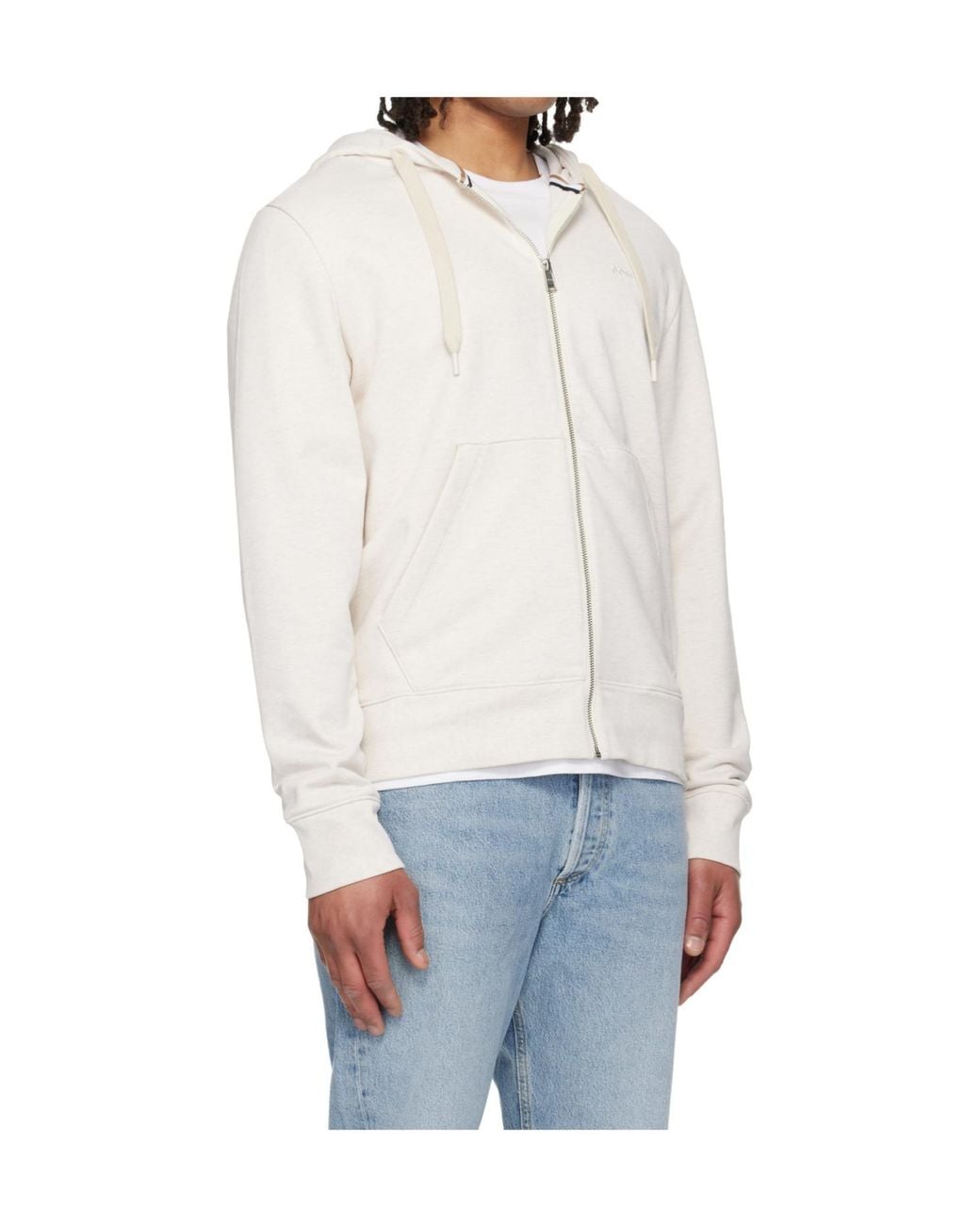Boss White Tonal Logo Zip-Up Hoodie for men