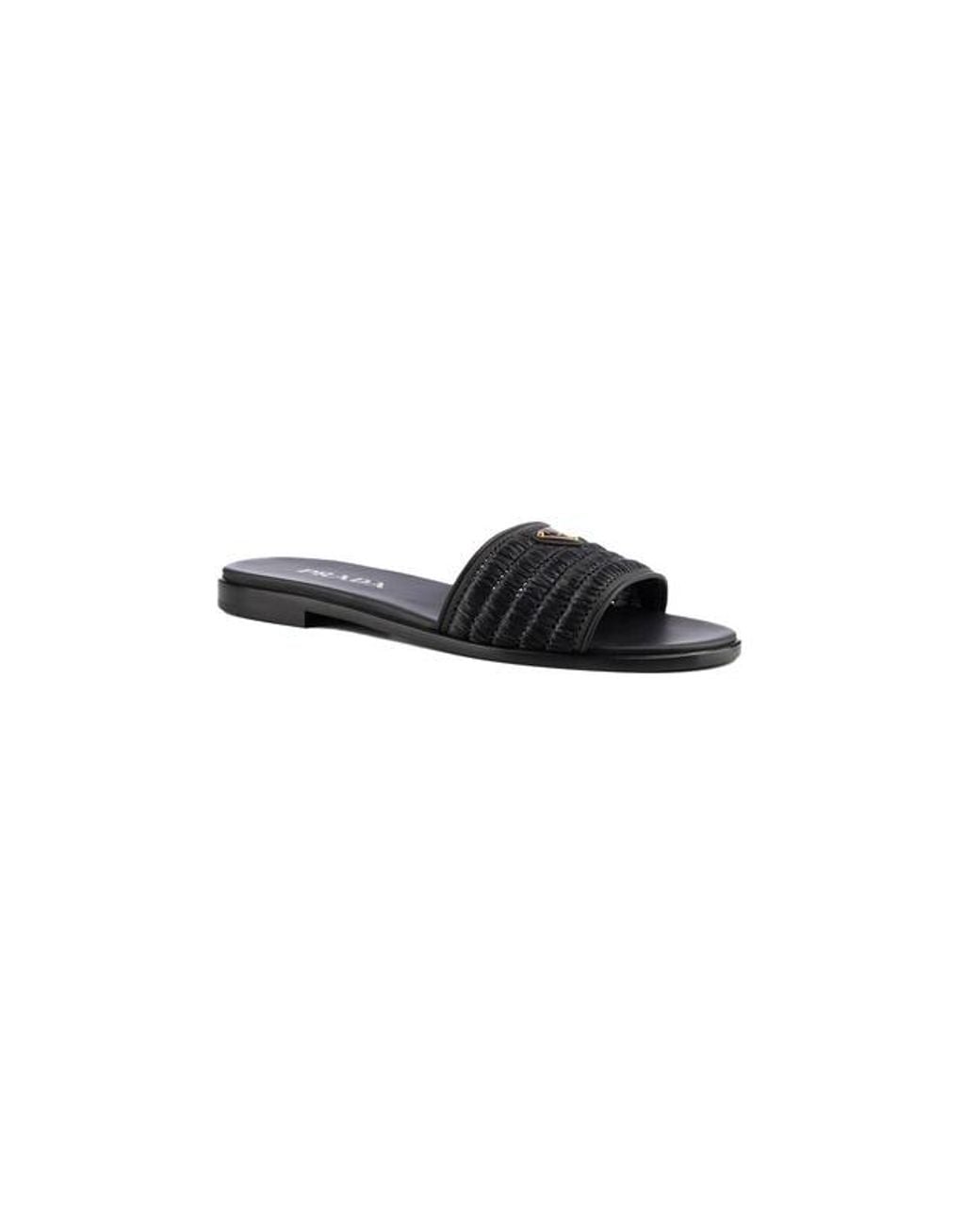 Prada Black Crochet Details Ruffled Slippers