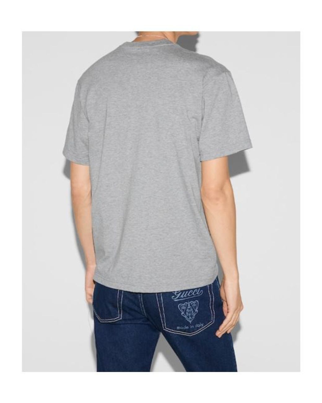 Gucci Gray Crewneck T-Shirt With Maxi Logo Print On The Front for men