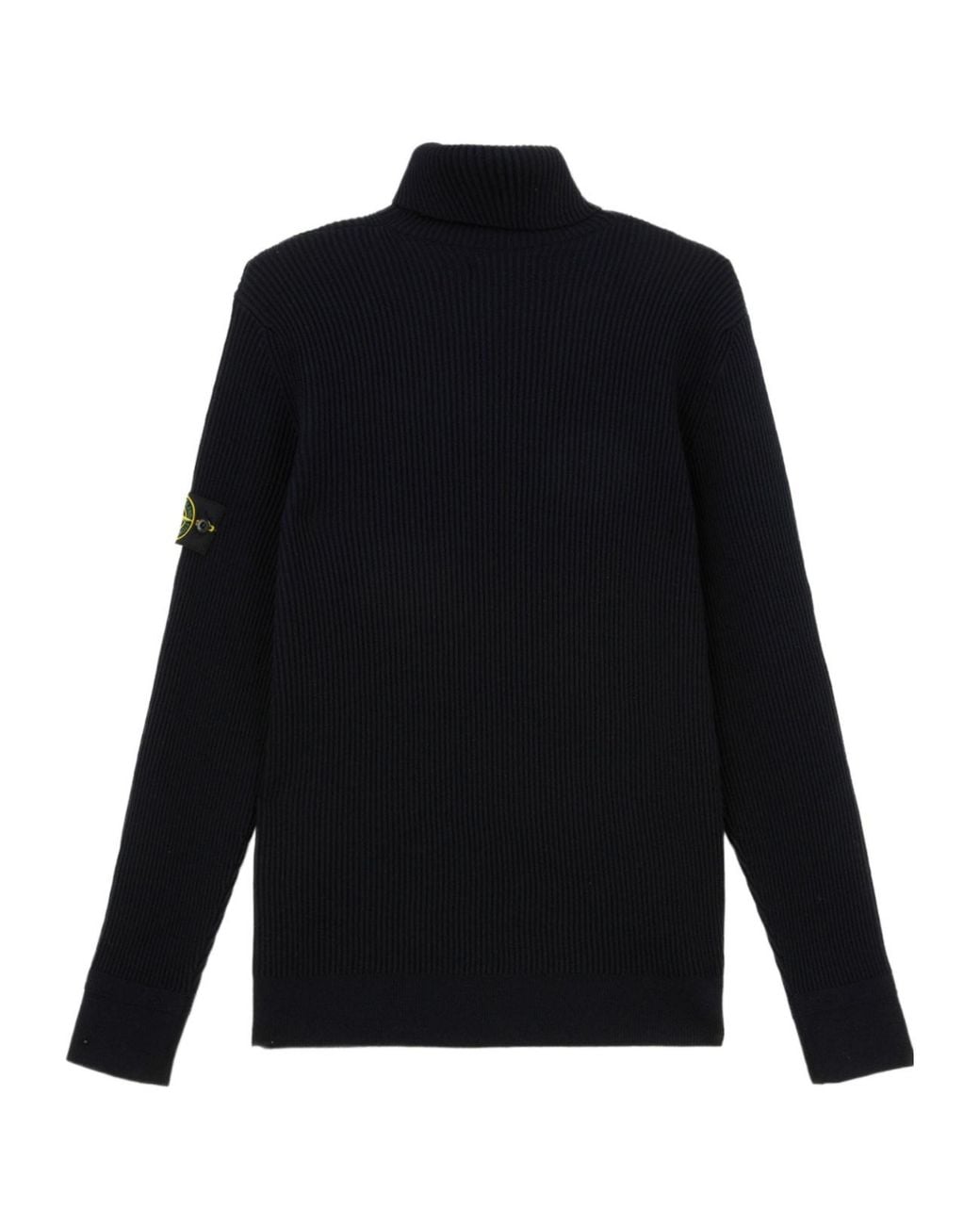 Stone Island Blue T-Neck Compass Logo Ribbed Turtleneck Sweater for men