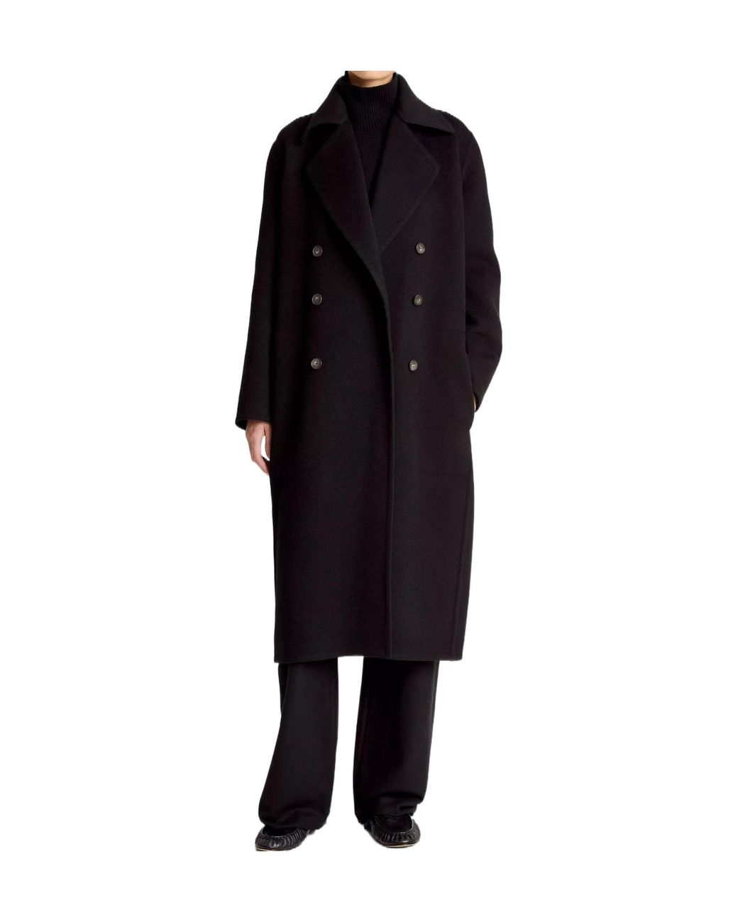 Vince Black Wool-Blend Double-Breasted Long Coat