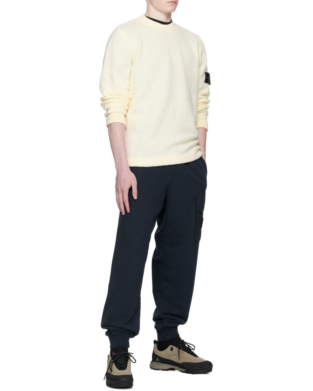 Stone Island Blue Logo Patch Tapered Leg Pants for men