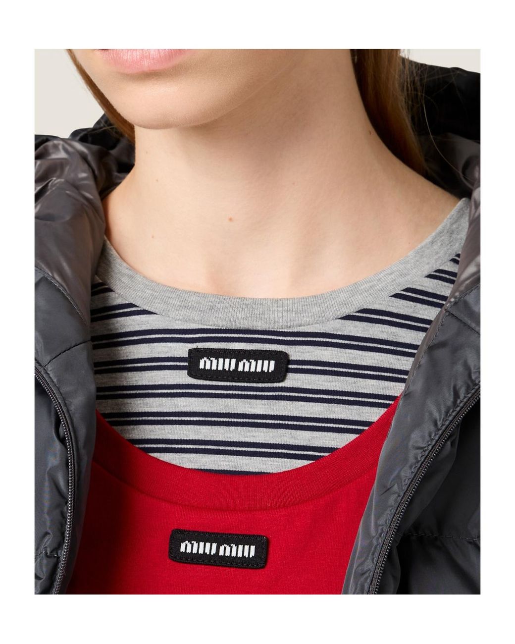 Miu Miu Gray Technical Fabric Down Jacket