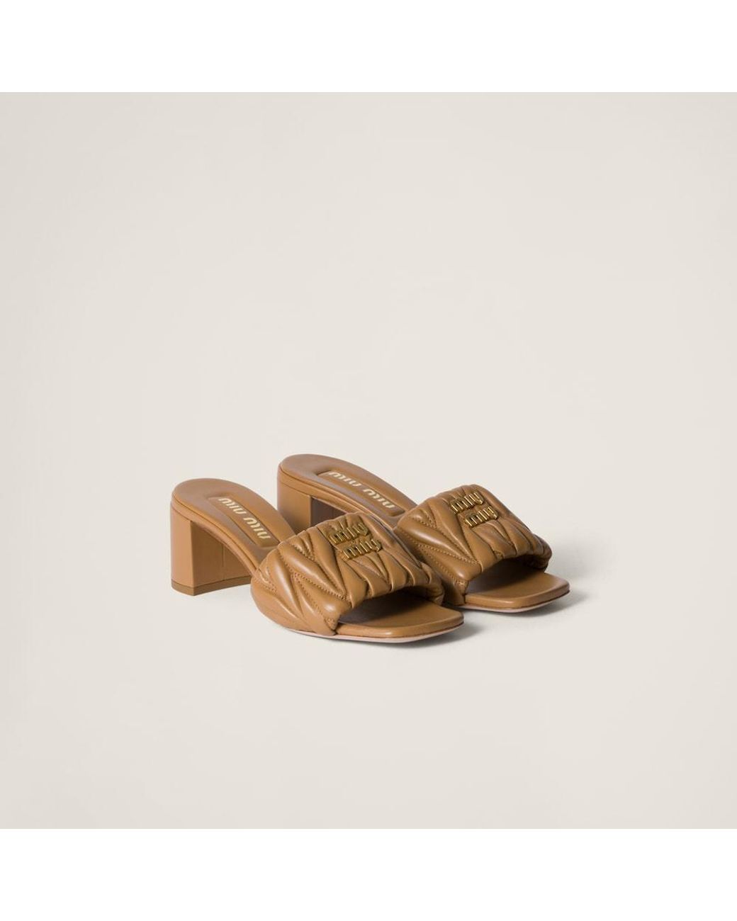 Miu Miu Brown Logo-Lettering Slip-On Sandals
