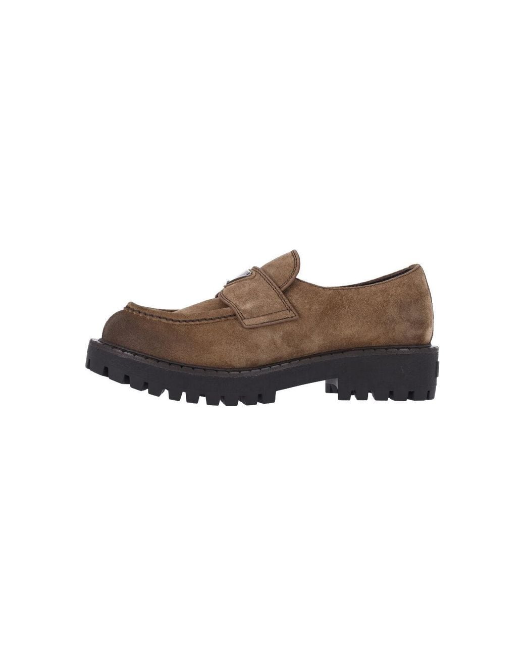 Prada Brown Triangle-Logo Loafers for men