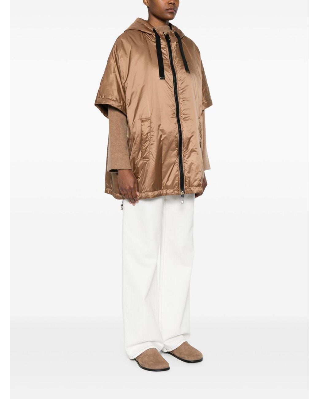 Max Mara Brown The Cube Greenci Zip-Up Padded Cape