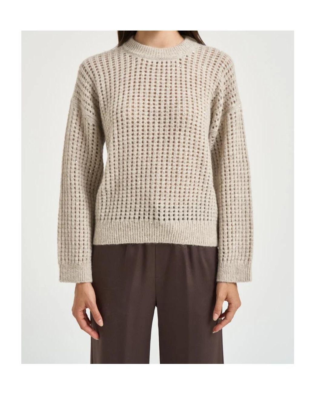 Peserico White Open-Knit Sequined Jumper