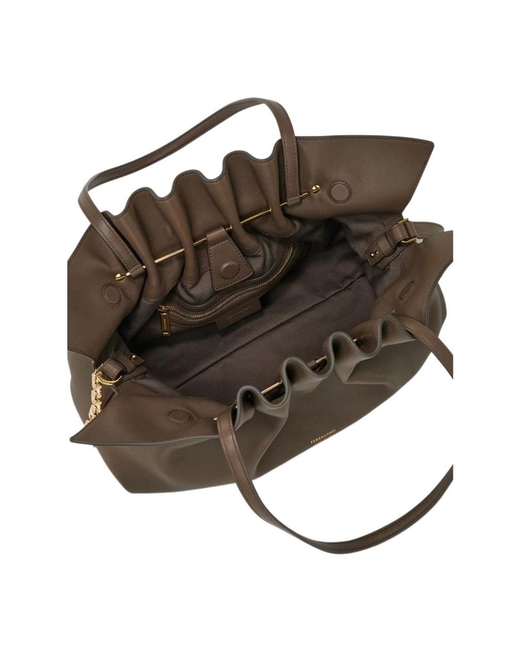 Ferragamo Brown Ferragamo Medium Soft Double-Gancini Gathered Shoulder Bag