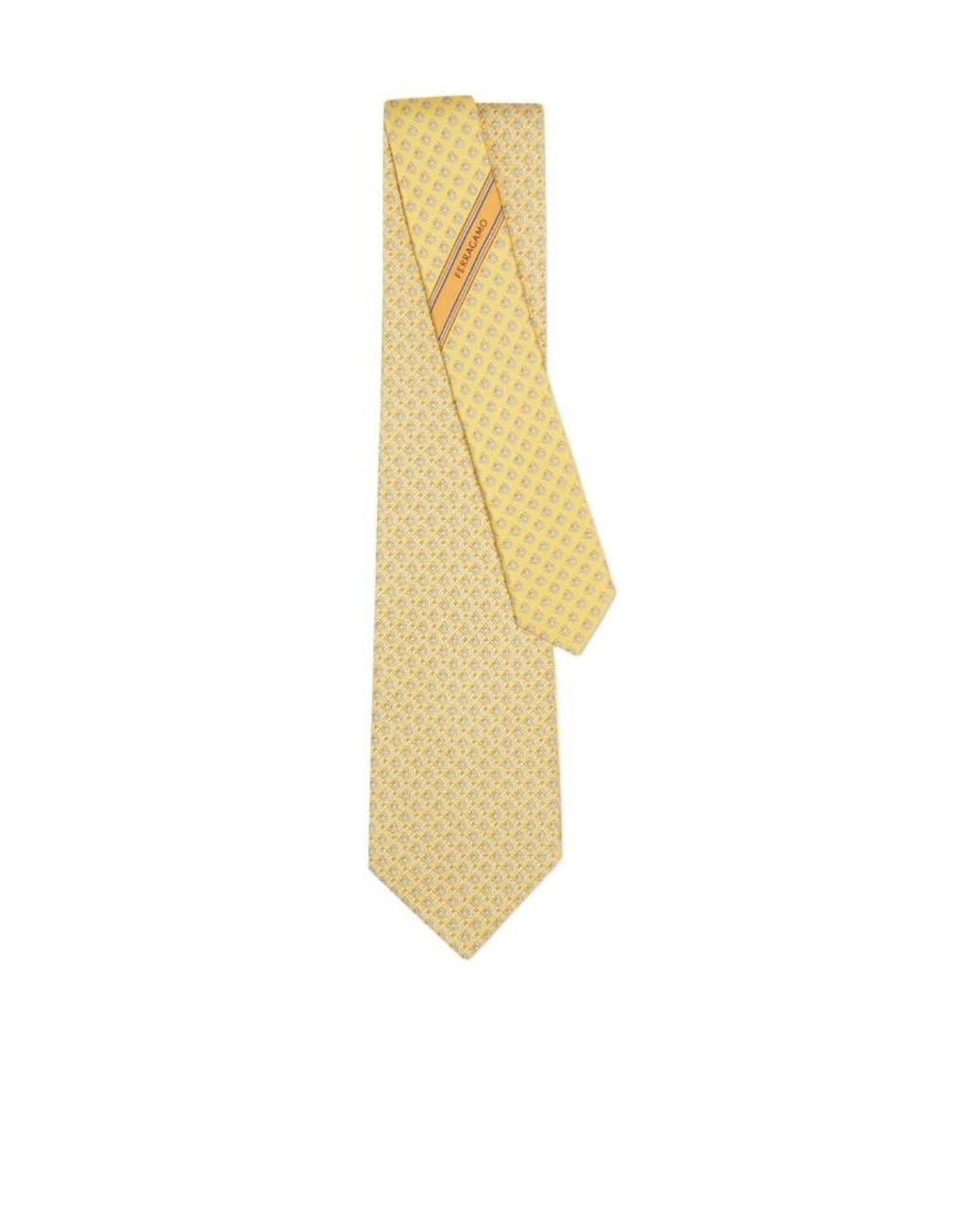 Ferragamo Yellow Gancini Square Print Silk Tie for men