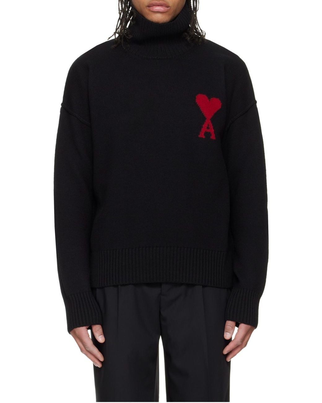 AMI Black Ami Ami De Coeur Funnel Neck Sweater for men