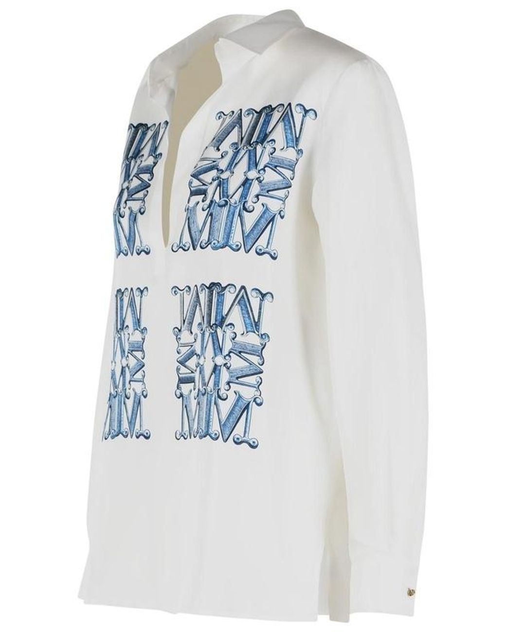 Max Mara Blue Filtro Logo Printed Button-Up Shirt