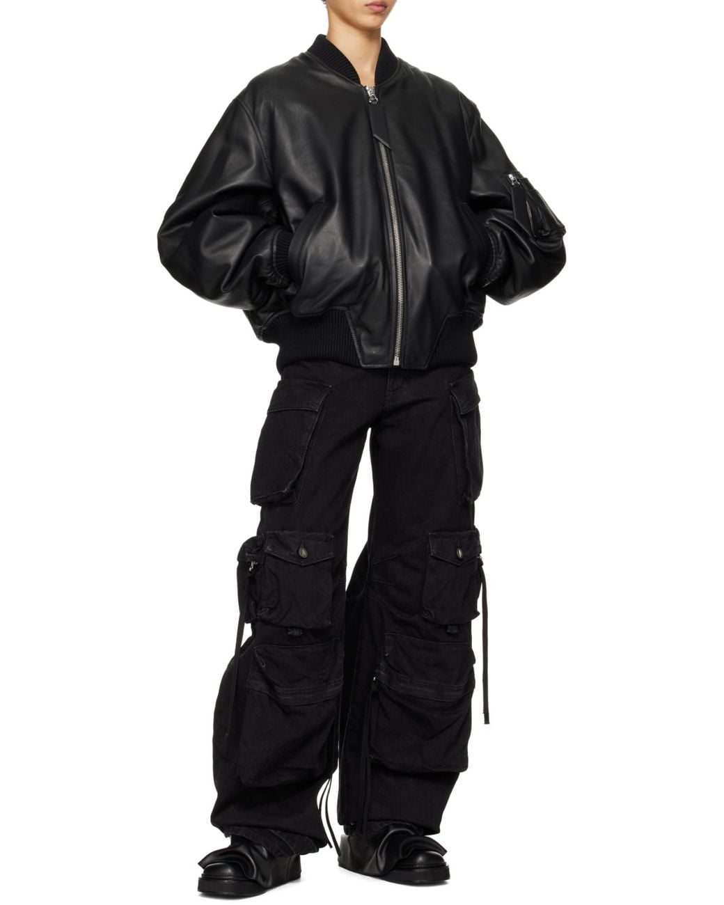 The Attico Black The Leather Bomber Jacket