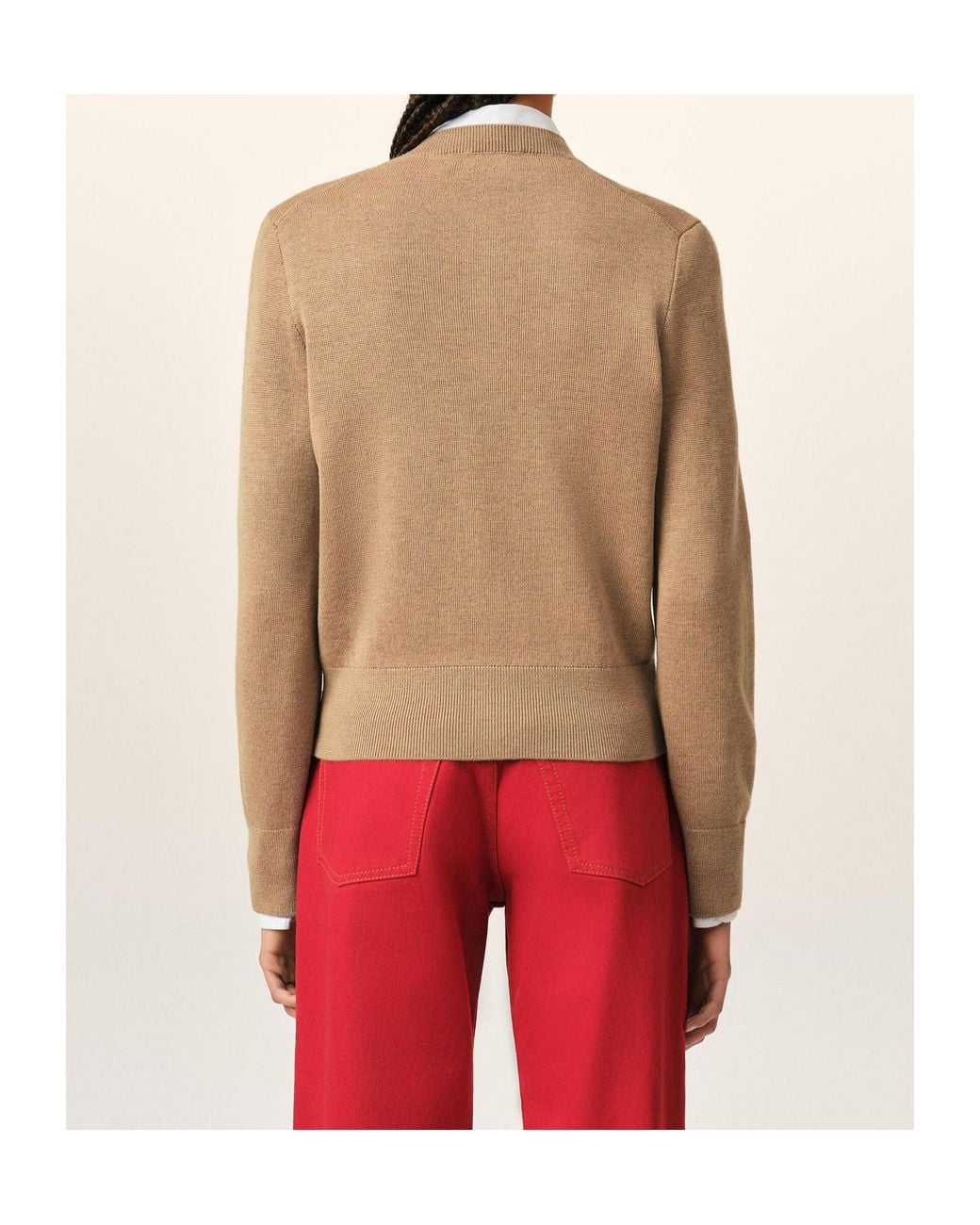 AMI Natural Ami De Coeur Embroidered Wool Crewneck Cardigan