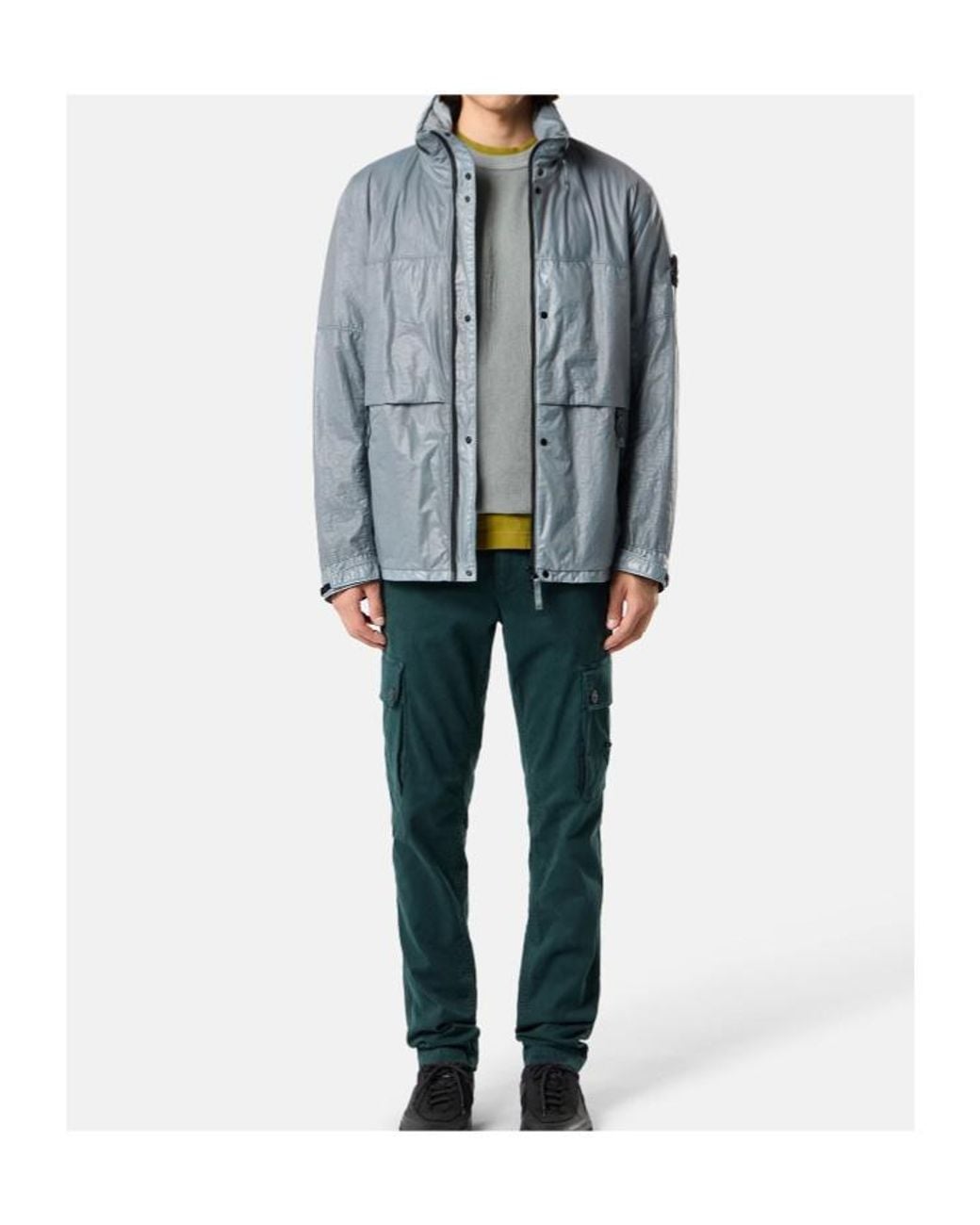 Stone Island Blue Hooded Jacket With Water-Resistant Membrane for men