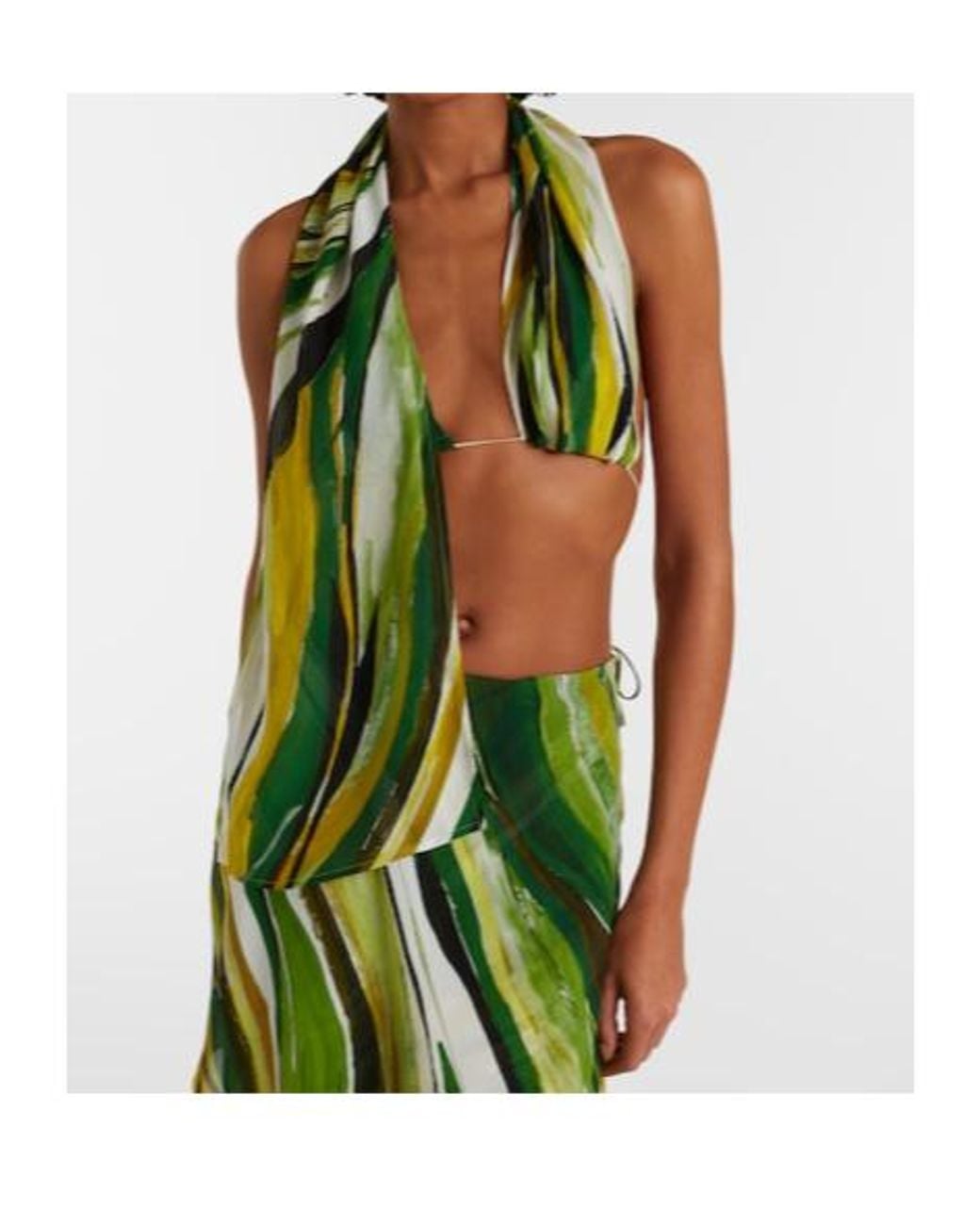 Christopher Esber Green Printed Silk Scarf Bra Top