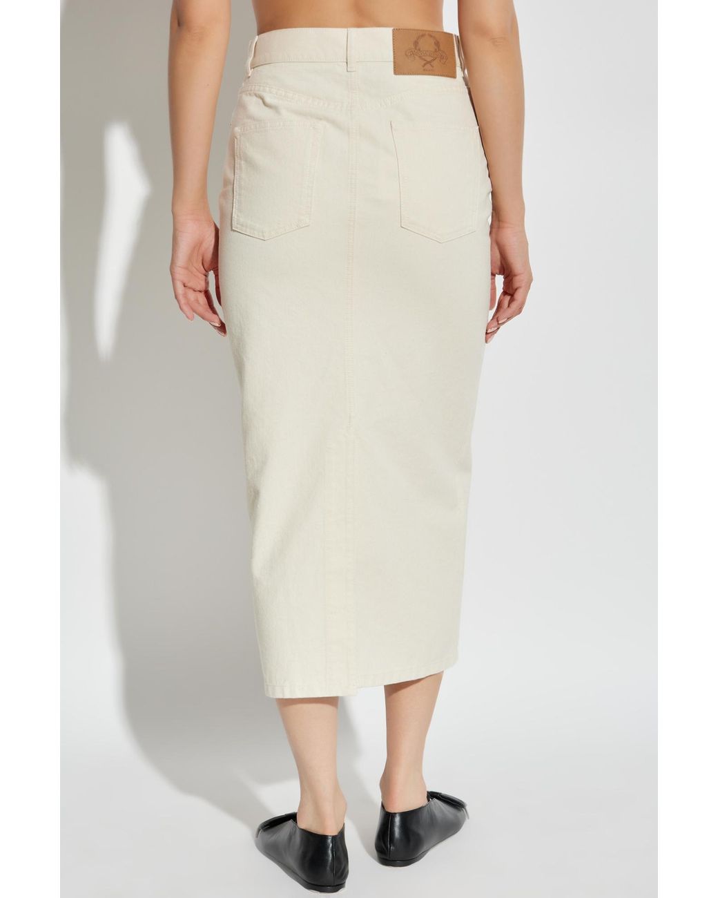 Moschino White Logo Patch Denim Midi Skirt