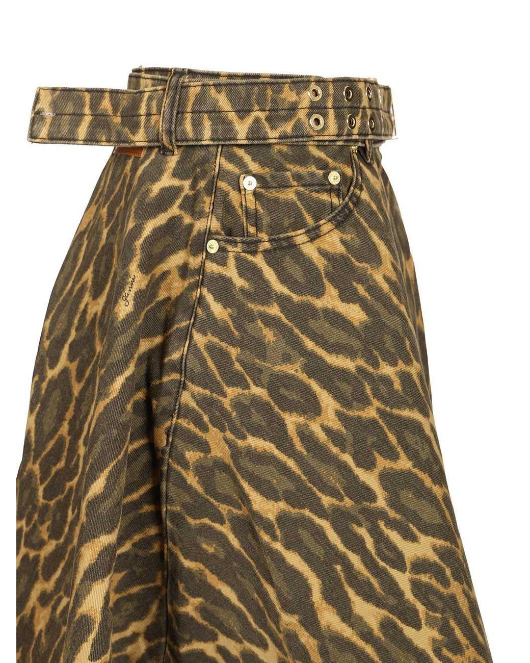 Ganni Green Print Denim Wrap Midi Skirt
