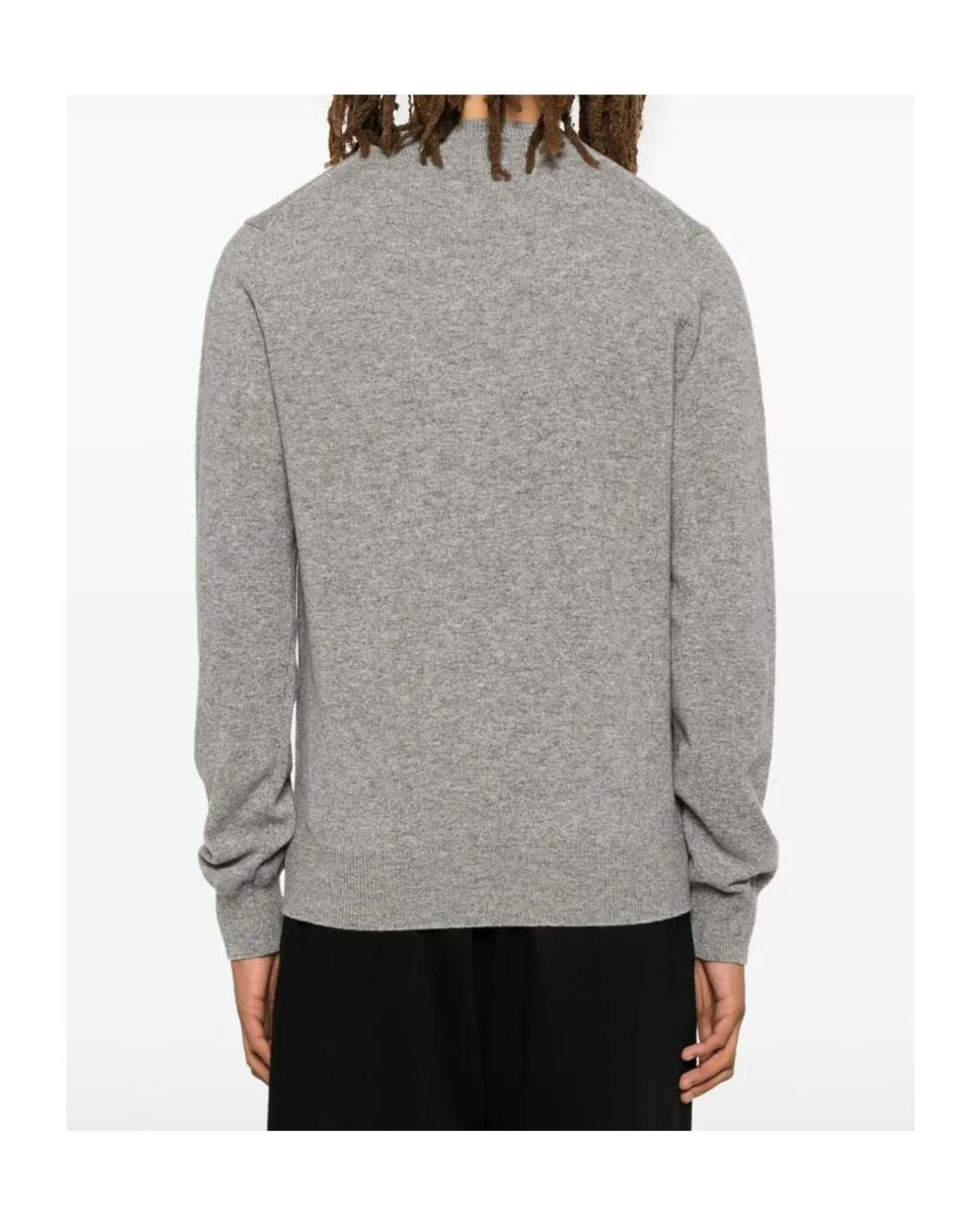 COMME DES GARÇONS PLAY Gray Comme Des Garçons Play Heart Logo V-Neck Knitted Sweater for men