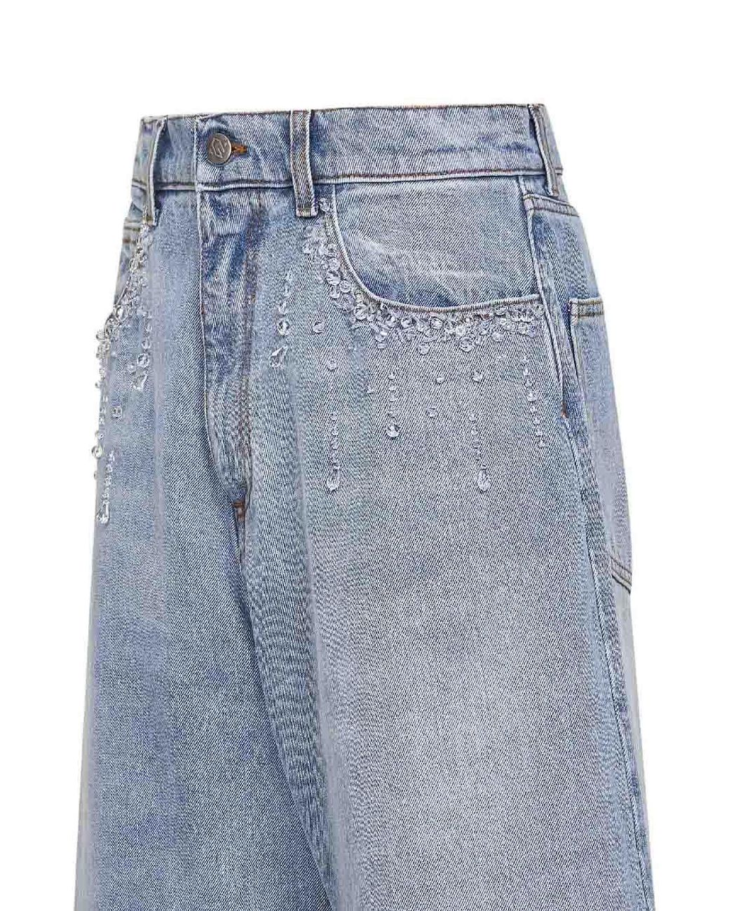 GIUSEPPE DI MORABITO Blue Crystal Wide-Leg Jeans