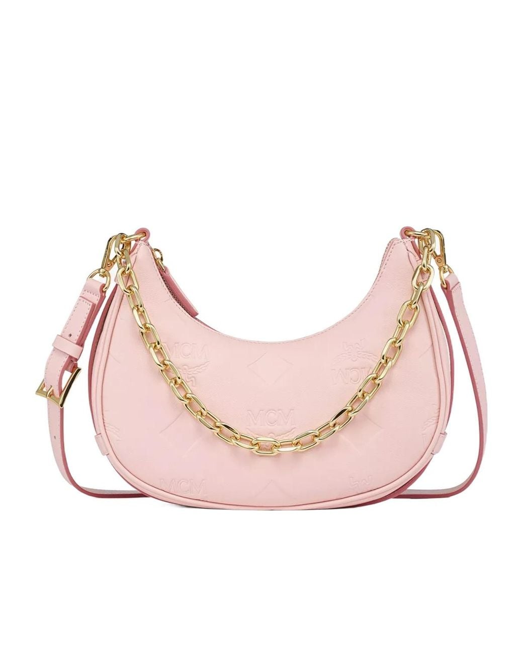 MCM Pink Aren Crescent Hobo Bag