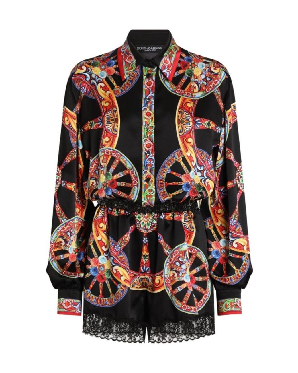 Dolce & Gabbana Black Carretto-Printed Satin Jumpsuit