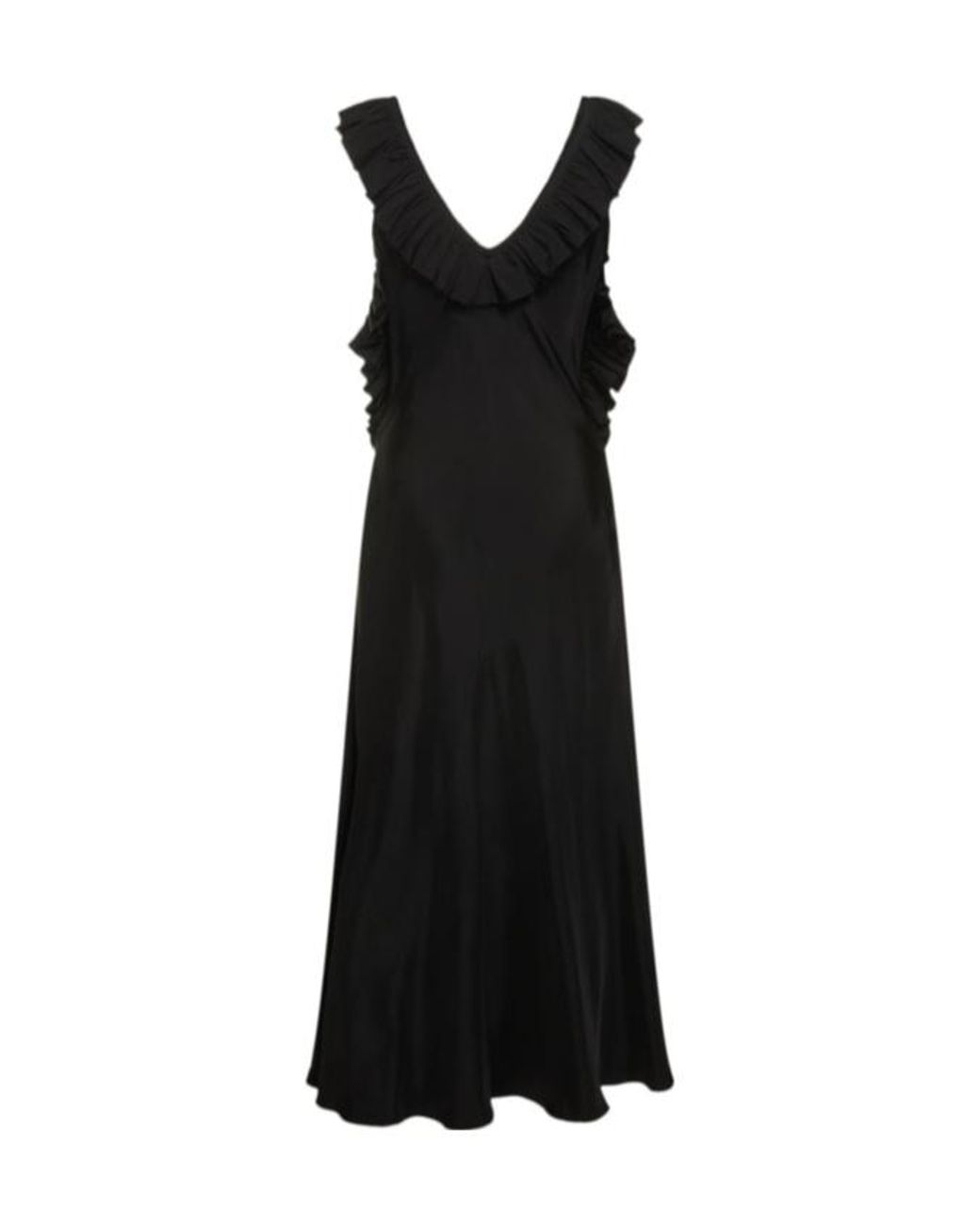 Jil Sander Black Washed Satin Frill Midi Dress