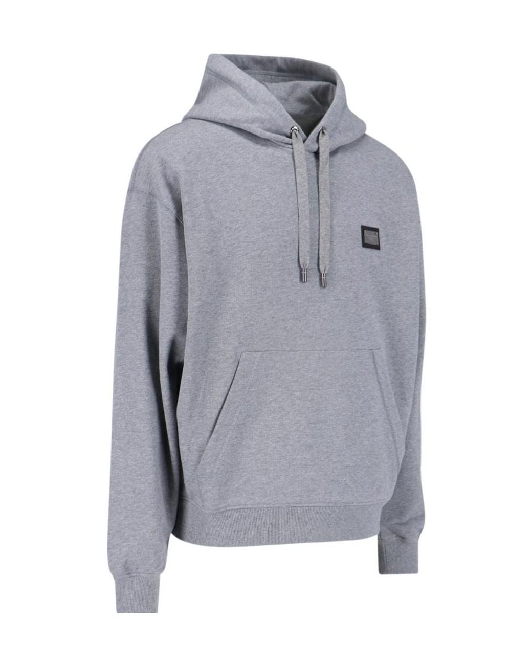 Dolce & Gabbana Gray Logo Plaque Drawstring Hoodie for men