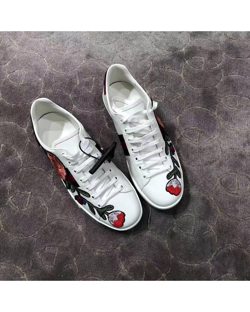 Gucci White Ace Flower Embroidery Casual Sneakers