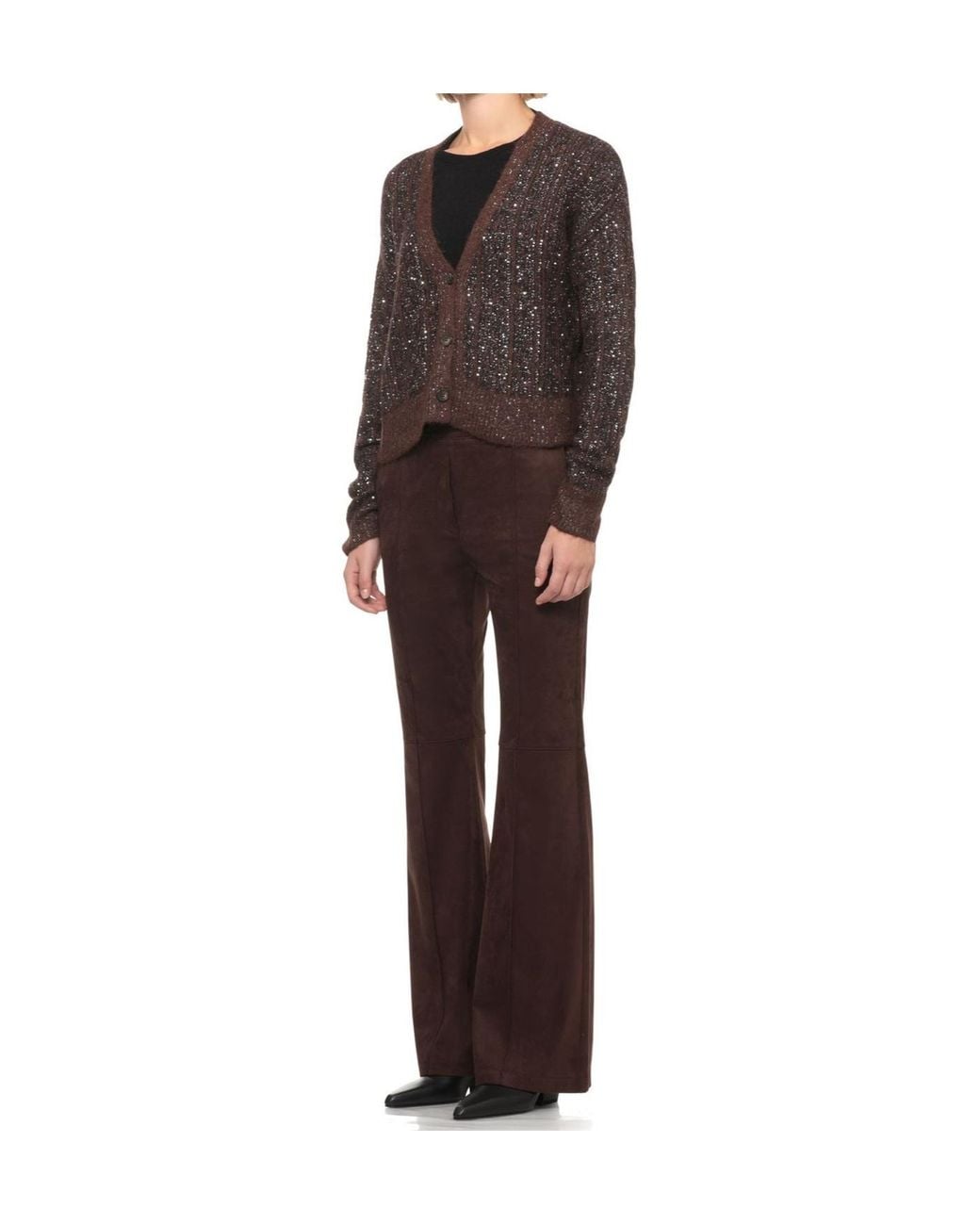 D.exterior Brown Sequined Button Cardigan