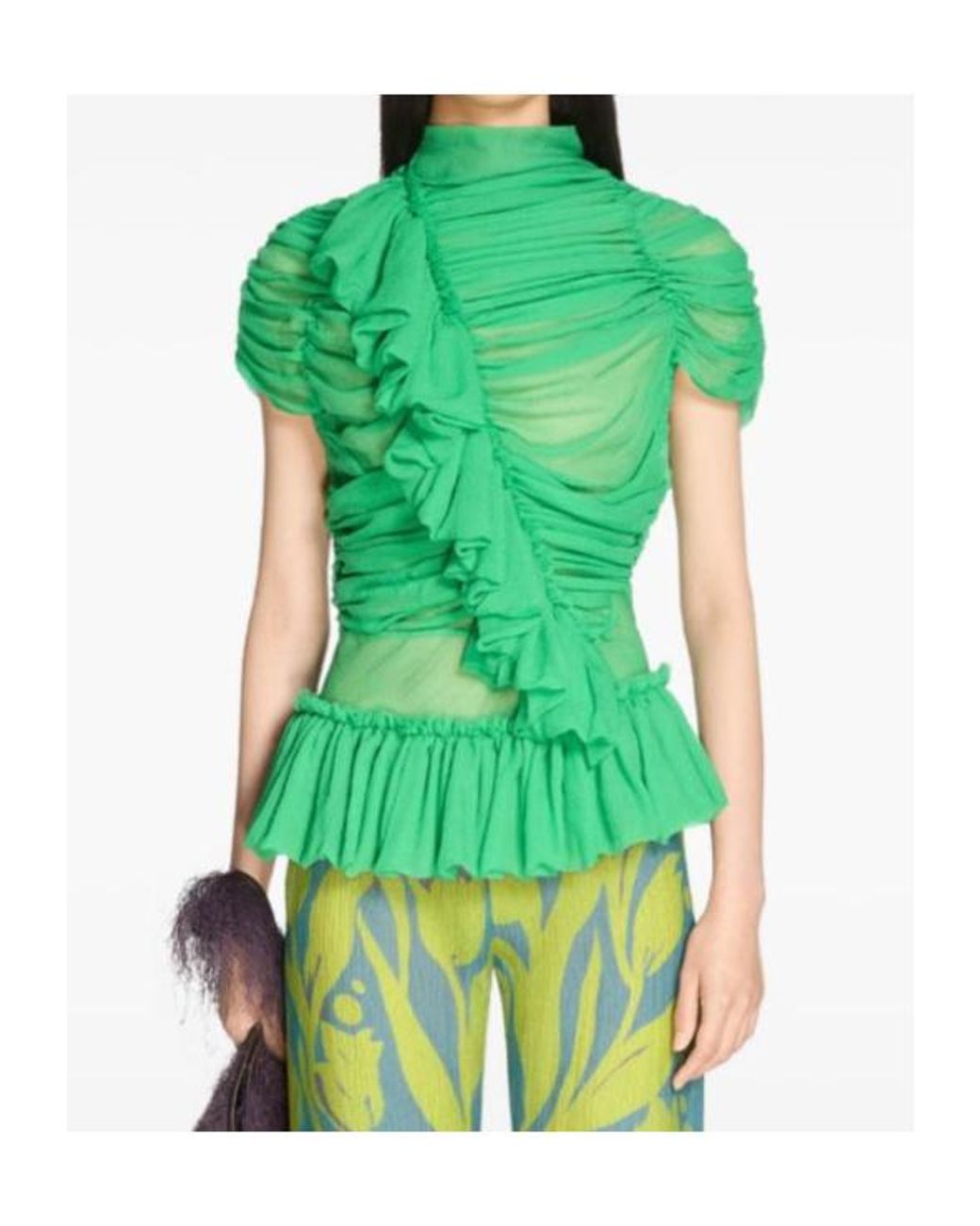 Dries Van Noten Green Ruffled Silk Top